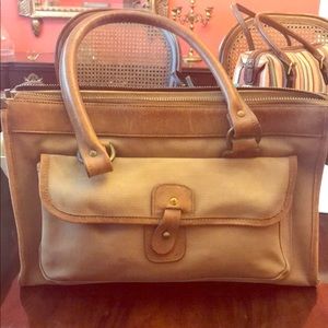 Vintage Brahmin canvas and leather tote